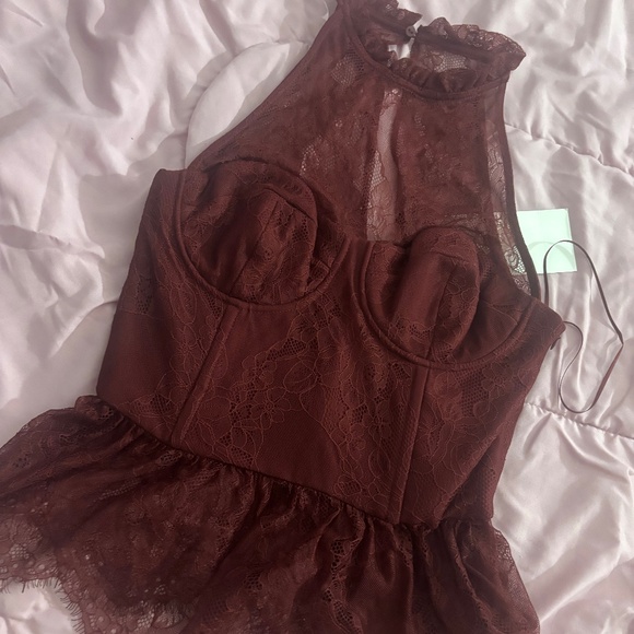 Burgundy Lace Corset Top - Picture 1 of 2